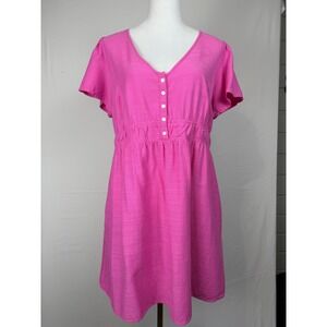 Isabel Pink Baby Doll Dress Sz M Short Sleeve Elastic Waist Pockets Cottagecore